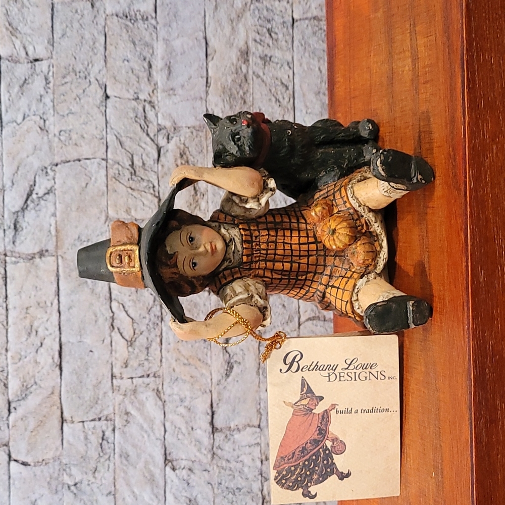 Bethany Lowe Designs Thanksgiving Pilgrim Girl With Black Cat